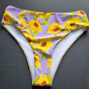 Shein Purple Sunflower Bikini Bottom Women's XL High Cut Lined NWOT